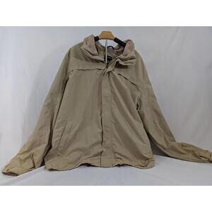 Lands' End Men's Squall Jacket Tan Fleece Lined Windbreaker Khaki Large Full Zip